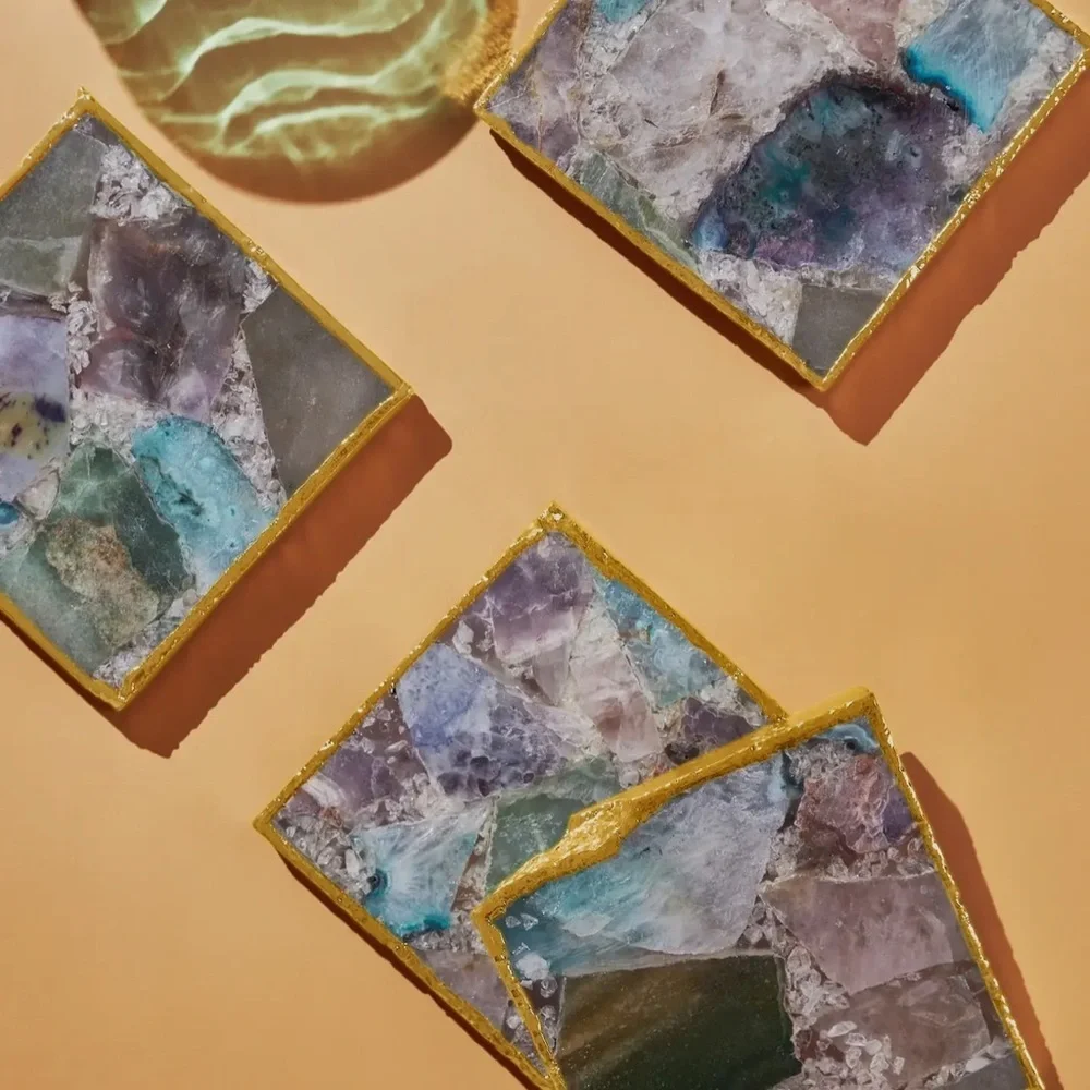 Set of 4 Dyed Agate Gold Edge Coasters